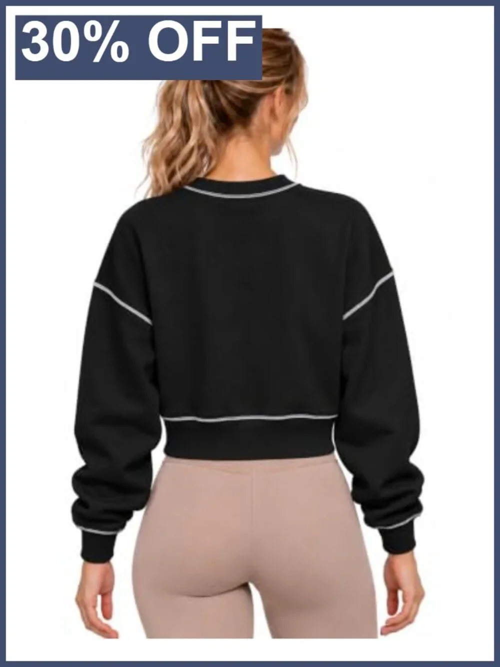 Fleece Cropped Sweatshirt Drop Shoulder Loose Fit Crewneck Pullover
